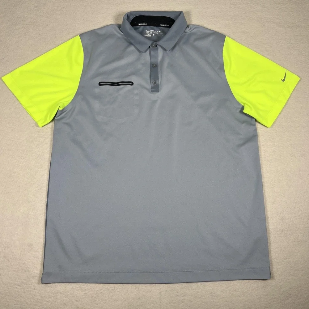 Nike Golf Polo Shirt Mens XL Gray Yellow Tour Performance Dri-Fit Athletic